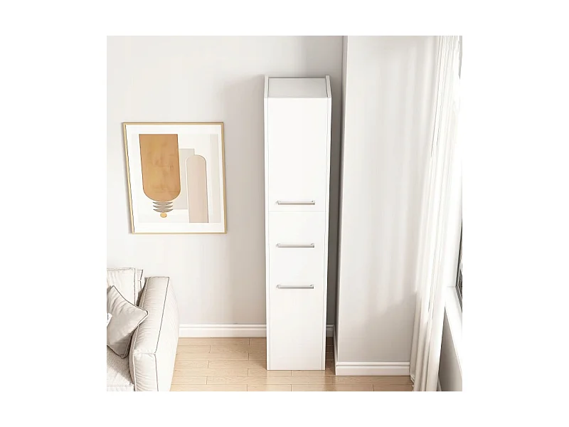 ÉTAGÈRE COLONNE BLANCHE MODERNE HAUTE 3 PORTES 170 cm ARMOIRE VERROUILLABLE
