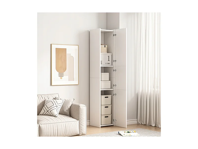 ÉTAGÈRE COLONNE BLANCHE MODERNE HAUTE 3 PORTES 170 cm ARMOIRE VERROUILLABLE
