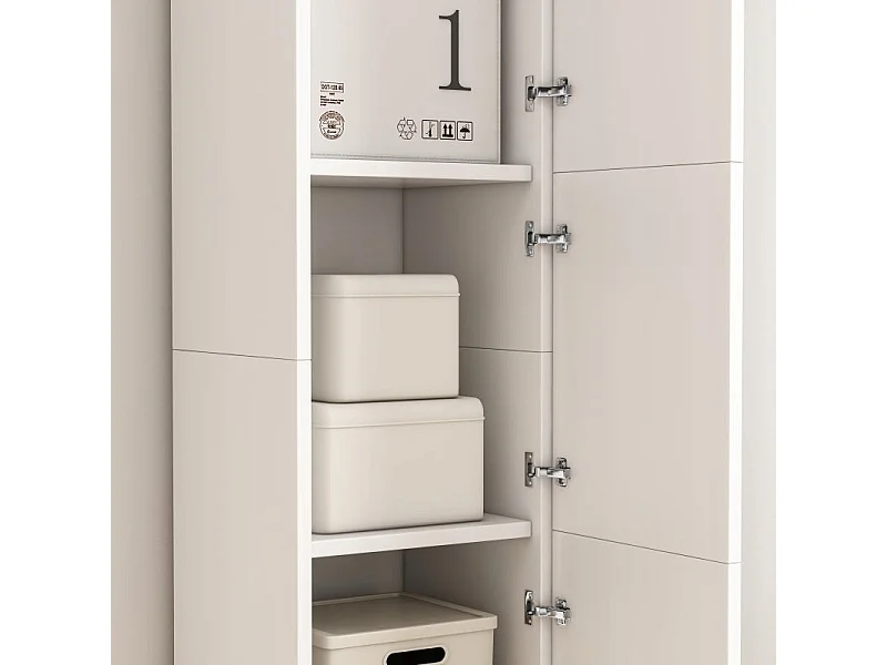 ÉTAGÈRE COLONNE BLANCHE MODERNE HAUTE 3 PORTES 170 cm ARMOIRE VERROUILLABLE