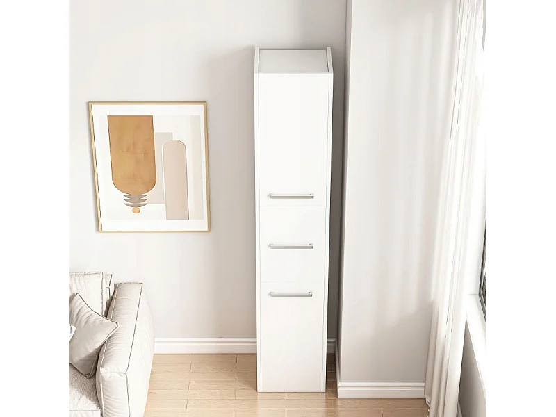 ÉTAGÈRE COLONNE BLANCHE MODERNE HAUTE 3 PORTES 170 cm ARMOIRE VERROUILLABLE