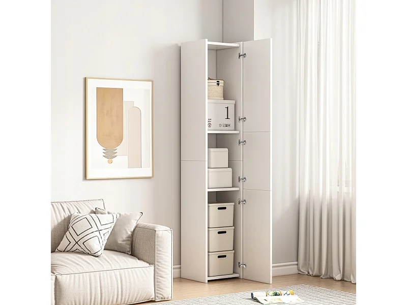 ÉTAGÈRE COLONNE BLANCHE MODERNE HAUTE 3 PORTES 170 cm ARMOIRE VERROUILLABLE