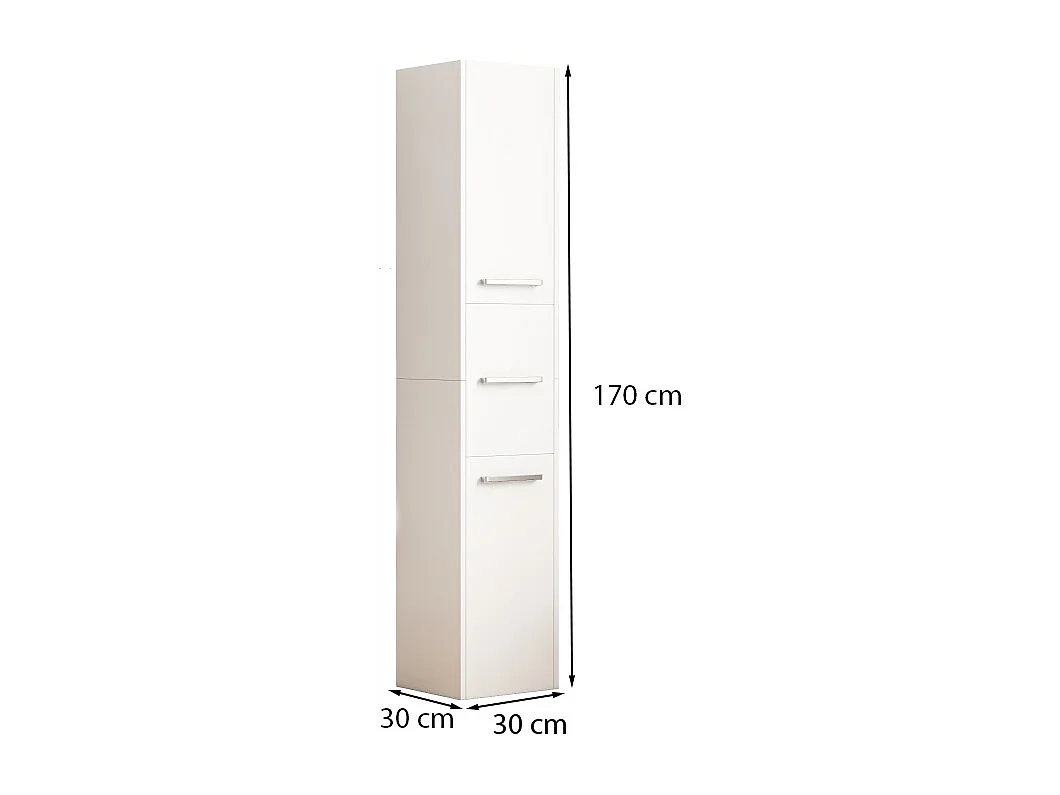 ÉTAGÈRE COLONNE BLANCHE MODERNE HAUTE 3 PORTES 170 cm ARMOIRE VERROUILLABLE