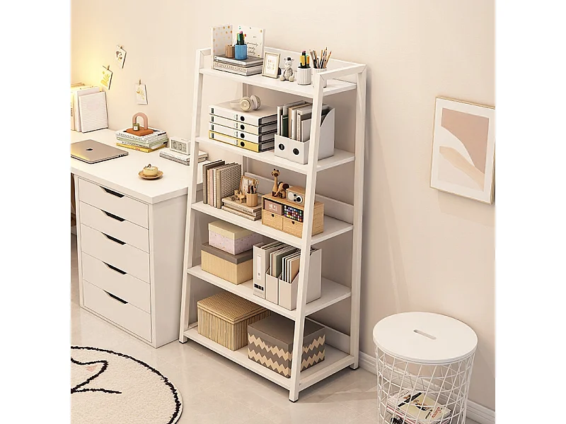 WEISSER MODERNER REGALSCHRANK ZUR AUFBEWAHRUNG 5 OFFENE REGALE 60 CM