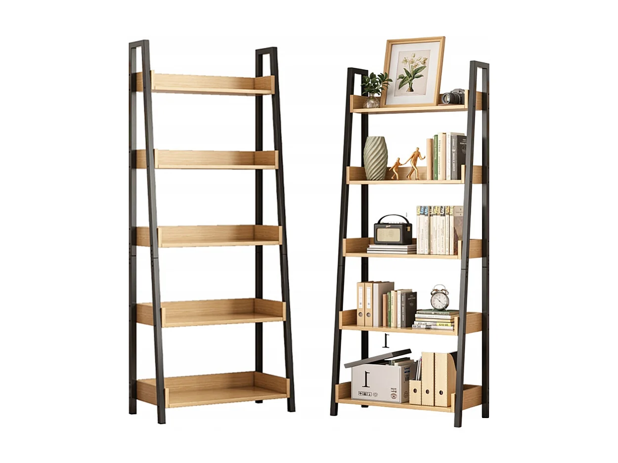 Leiterregal für Bücher und Ordner aus schwarzer Eiche für das Büro oder Wohnzimmer im Loft-Stil