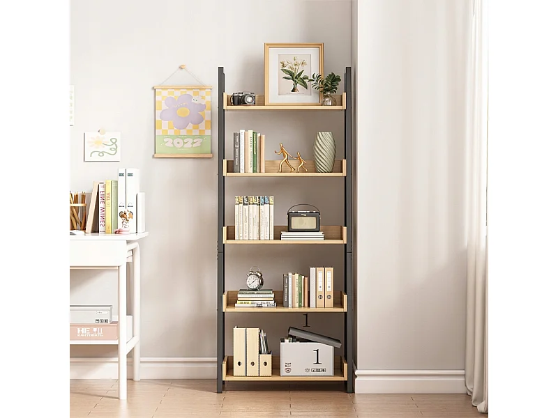 Leiterregal für Bücher und Ordner aus schwarzer Eiche für das Büro oder Wohnzimmer im Loft-Stil