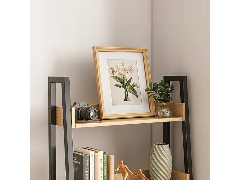 Leiterregal für Bücher und Ordner aus schwarzer Eiche für das Büro oder Wohnzimmer im Loft-Stil