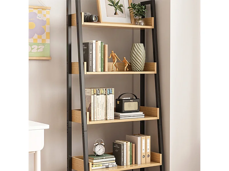 Leiterregal für Bücher und Ordner aus schwarzer Eiche für das Büro oder Wohnzimmer im Loft-Stil