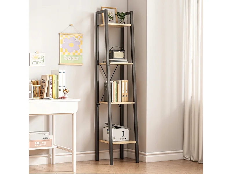 INDUSTRIELLES HOCHREGAL, HELLBRAUN, 4 REGALBÖDEN, LEITER FÜR BÜCHER