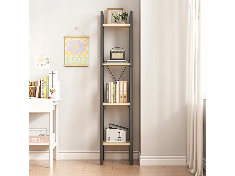 INDUSTRIELLES HOCHREGAL, HELLBRAUN, 4 REGALBÖDEN, LEITER FÜR BÜCHER