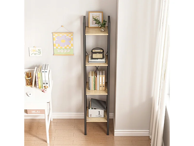 INDUSTRIELLES HOCHREGAL, HELLBRAUN, 4 REGALBÖDEN, LEITER FÜR BÜCHER