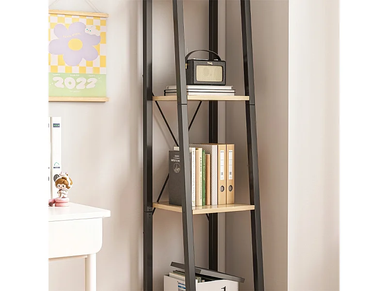 INDUSTRIELLES HOCHREGAL, HELLBRAUN, 4 REGALBÖDEN, LEITER FÜR BÜCHER