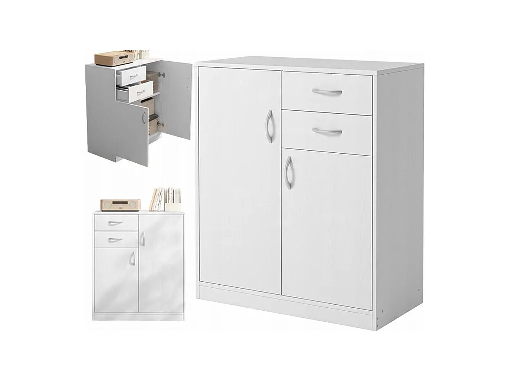 COMMODE MODERNE AVEC TIROIRS ET ÉTAGÈRES LOFT BLANCHE ÉTAGÈRE ARMOIRE PORTES 74 CM