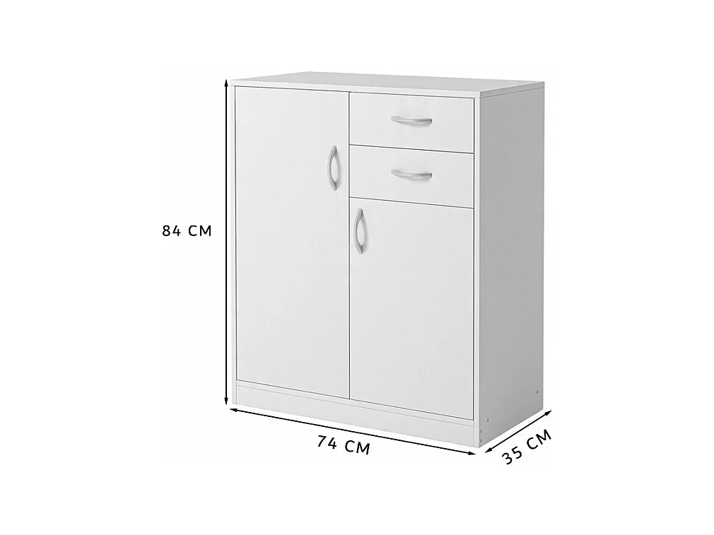 COMMODE MODERNE AVEC TIROIRS ET ÉTAGÈRES LOFT BLANCHE ÉTAGÈRE ARMOIRE PORTES 74 CM