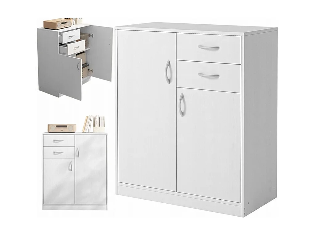 COMMODE MODERNE AVEC TIROIRS ET ÉTAGÈRES LOFT BLANCHE ÉTAGÈRE ARMOIRE PORTES 74 CM