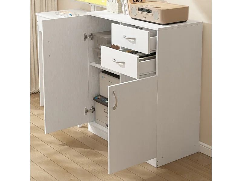 COMMODE MODERNE AVEC TIROIRS ET ÉTAGÈRES LOFT BLANCHE ÉTAGÈRE ARMOIRE PORTES 74 CM