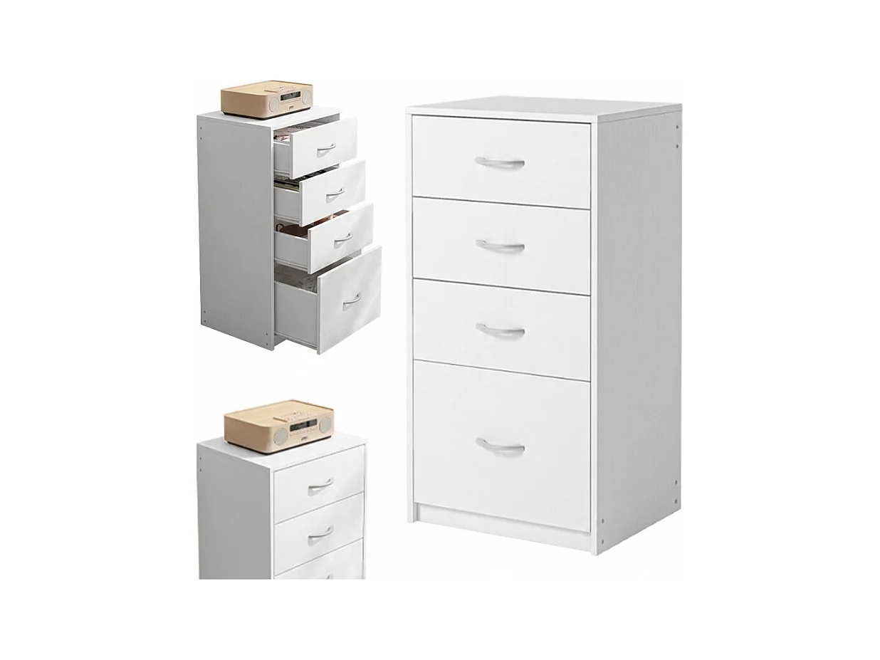 ÉTAGÈRE MODERNE À 4 TIROIRS LOFT BLANCHE COMMODE GRAND BUREAU 85 CM
