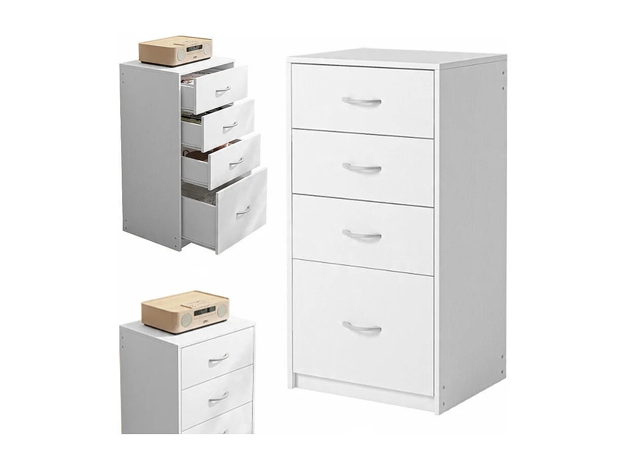 ÉTAGÈRE MODERNE À 4 TIROIRS LOFT BLANCHE COMMODE GRAND BUREAU 85 CM