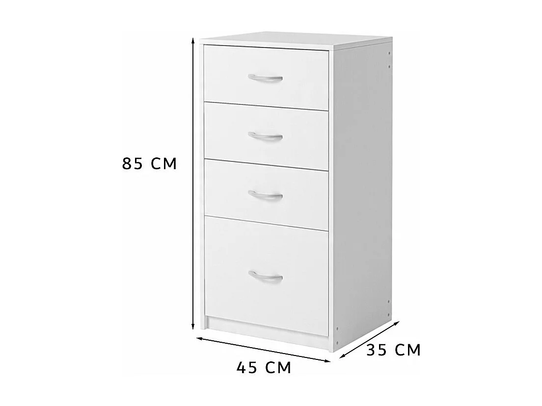 ÉTAGÈRE MODERNE À 4 TIROIRS LOFT BLANCHE COMMODE GRAND BUREAU 85 CM