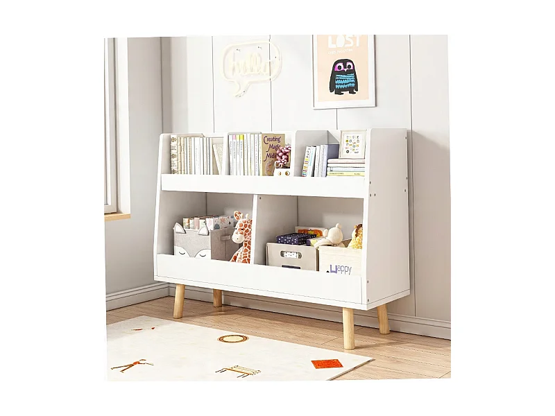 ÉTAGÈRE À LIVRES ET JOURNAUX POUR ENFANTS ARMOIRE À JOUETS BIBLIOTHÈQUE SUR PIED 80 CM