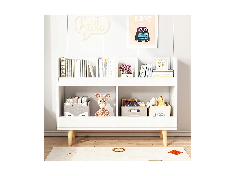 ÉTAGÈRE À LIVRES ET JOURNAUX POUR ENFANTS ARMOIRE À JOUETS BIBLIOTHÈQUE SUR PIED 80 CM