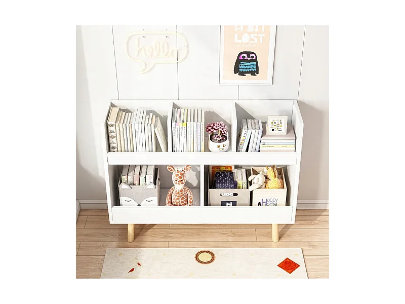 ÉTAGÈRE À LIVRES ET JOURNAUX POUR ENFANTS ARMOIRE À JOUETS BIBLIOTHÈQUE SUR PIED 80 CM