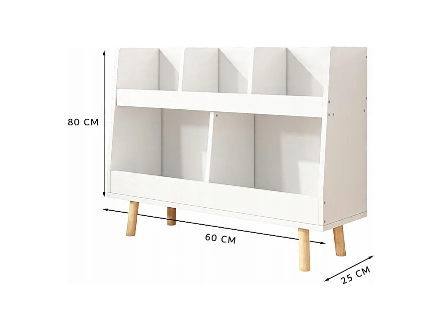 ÉTAGÈRE À LIVRES ET JOURNAUX POUR ENFANTS ARMOIRE À JOUETS BIBLIOTHÈQUE SUR PIED 80 CM