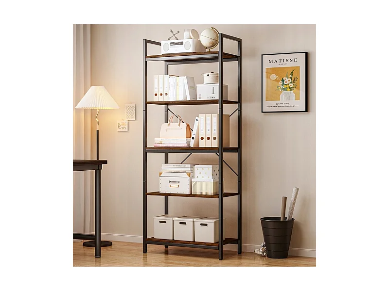 ÉTAGÈRE À LIVRES HAUTE ARMOIRE DE SALON INDUSTRIELLE RUSTIQUE LOFT BRUN