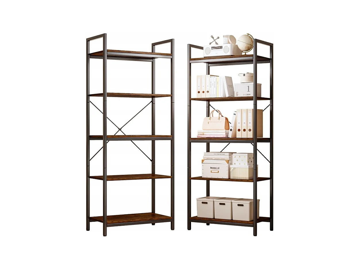 ÉTAGÈRE À LIVRES HAUTE ARMOIRE DE SALON INDUSTRIELLE RUSTIQUE LOFT BRUN