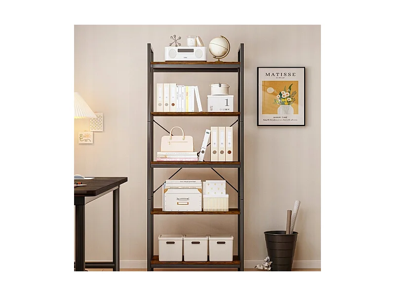 ÉTAGÈRE À LIVRES HAUTE ARMOIRE DE SALON INDUSTRIELLE RUSTIQUE LOFT BRUN