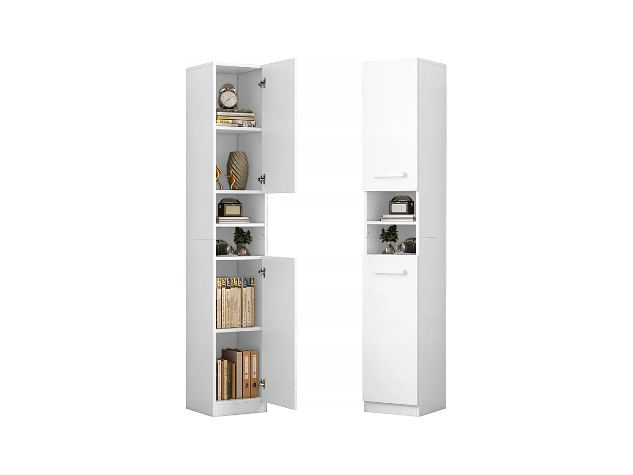 ÉTAGÈRE ARMOIRE BLANCHE MODERNE SUR PIED COLONNE HAUTE LOFT 2 PORTES 180 CM