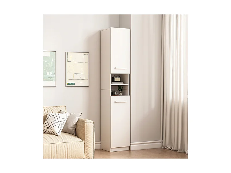 ÉTAGÈRE ARMOIRE BLANCHE MODERNE SUR PIED COLONNE HAUTE LOFT 2 PORTES 180 CM