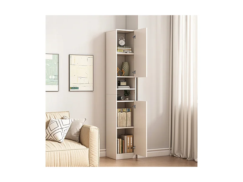 ÉTAGÈRE ARMOIRE BLANCHE MODERNE SUR PIED COLONNE HAUTE LOFT 2 PORTES 180 CM