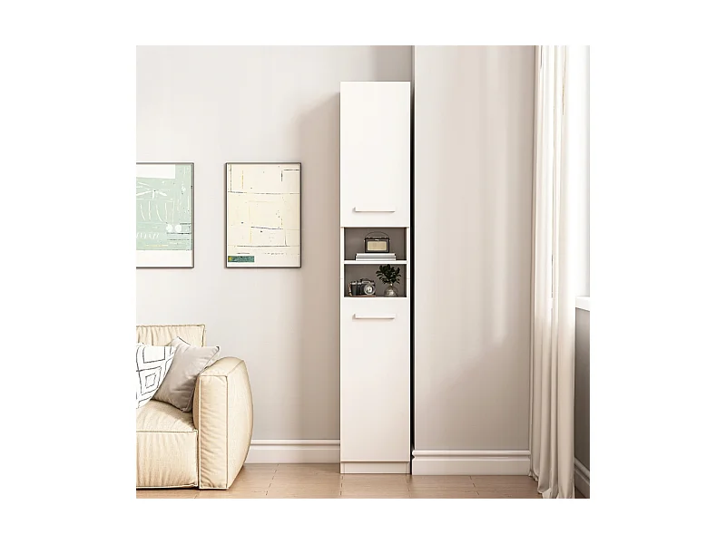 ÉTAGÈRE ARMOIRE BLANCHE MODERNE SUR PIED COLONNE HAUTE LOFT 2 PORTES 180 CM