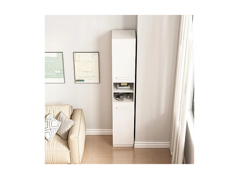 ÉTAGÈRE ARMOIRE BLANCHE MODERNE SUR PIED COLONNE HAUTE LOFT 2 PORTES 180 CM