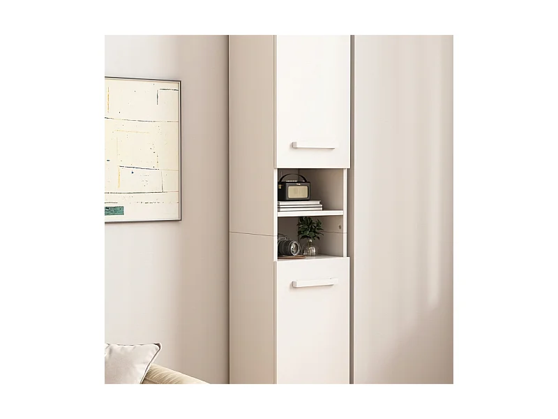 ÉTAGÈRE ARMOIRE BLANCHE MODERNE SUR PIED COLONNE HAUTE LOFT 2 PORTES 180 CM