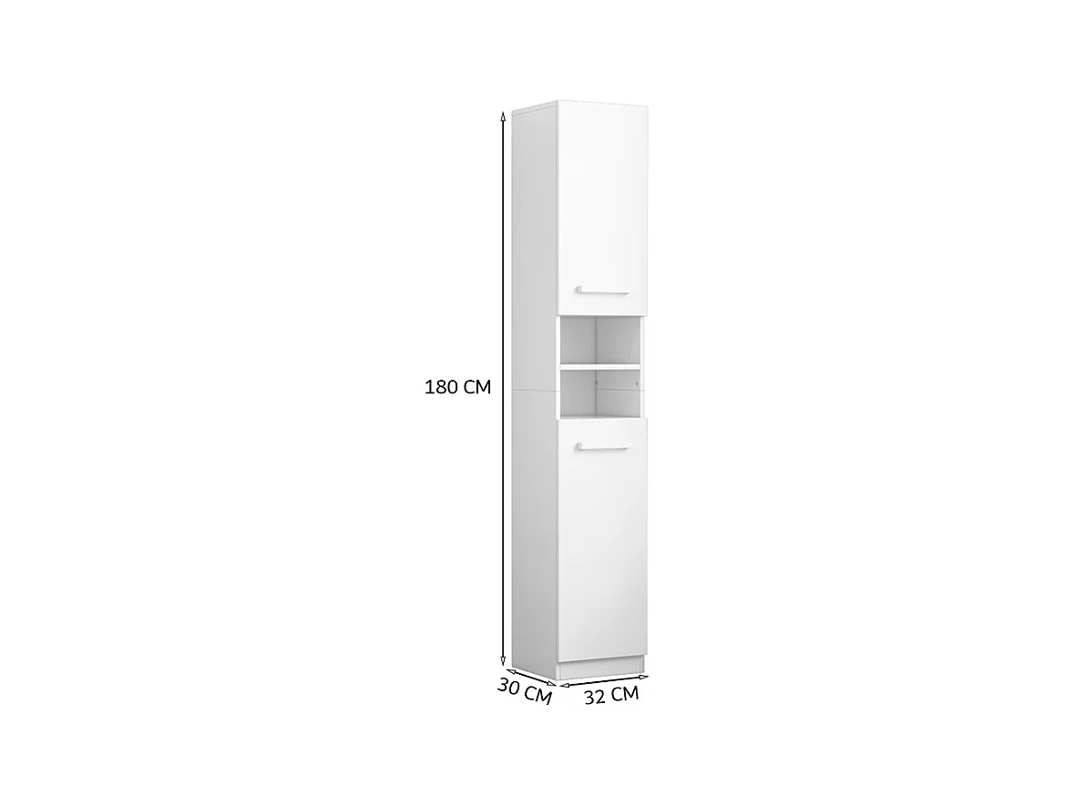 ÉTAGÈRE ARMOIRE BLANCHE MODERNE SUR PIED COLONNE HAUTE LOFT 2 PORTES 180 CM