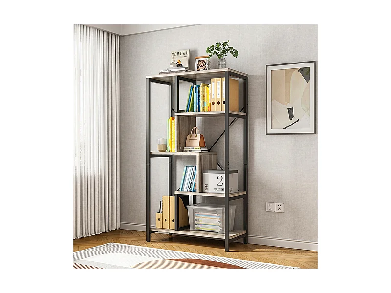 INDUSTRIËLE STAANDE REK OPEN VOOR BOEKEN 8 PLANKEN METALEN FRAME 132 CM