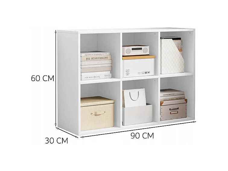 ÉTAGÈRE OUVERTE COMMODE KOSTKA 2x3 SPACIEUSE BLANCHE POUR LIVRES DE BUREAU MODERNE