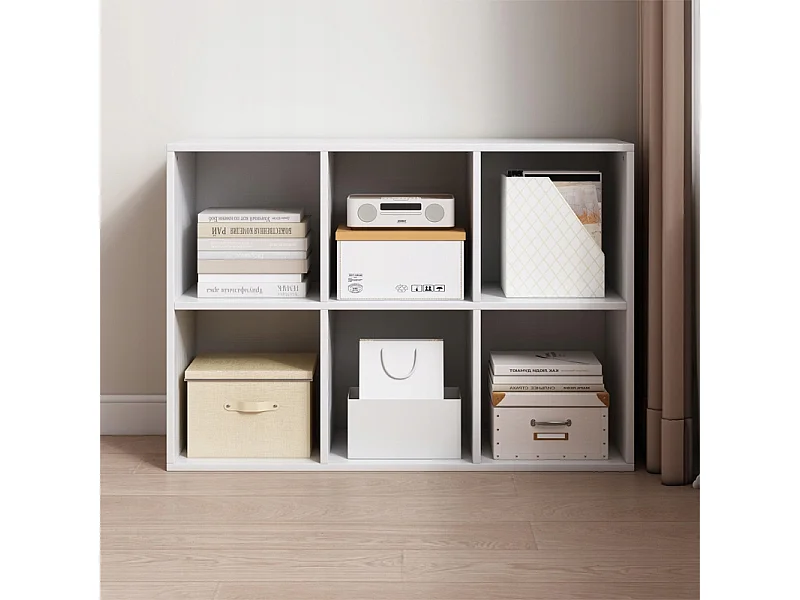 ÉTAGÈRE OUVERTE COMMODE KOSTKA 2x3 SPACIEUSE BLANCHE POUR LIVRES DE BUREAU MODERNE