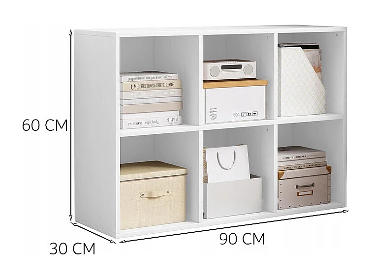 ÉTAGÈRE OUVERTE COMMODE KOSTKA 2x3 SPACIEUSE BLANCHE POUR LIVRES DE BUREAU MODERNE