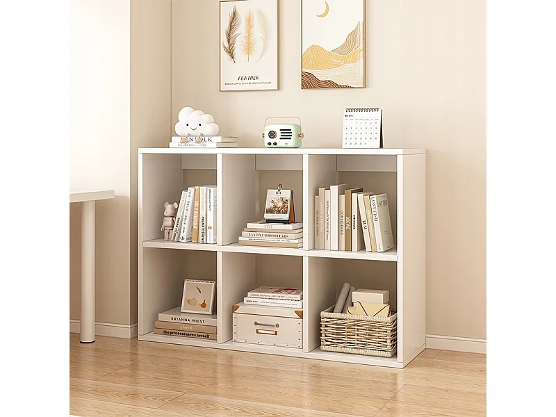 REGAL MIT 6 BÜCHERREGALEN, WEISS, OFFENER SCHRANK, MODERNER LOFT-STIL, 100 x 67 x 30 cm