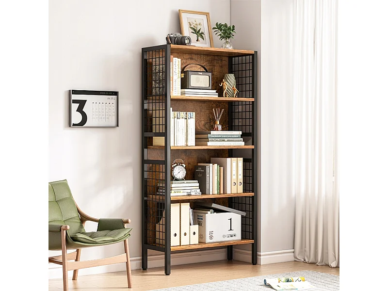 Regał industrialny stojący drewniany półka na książki rustykalny retro loft