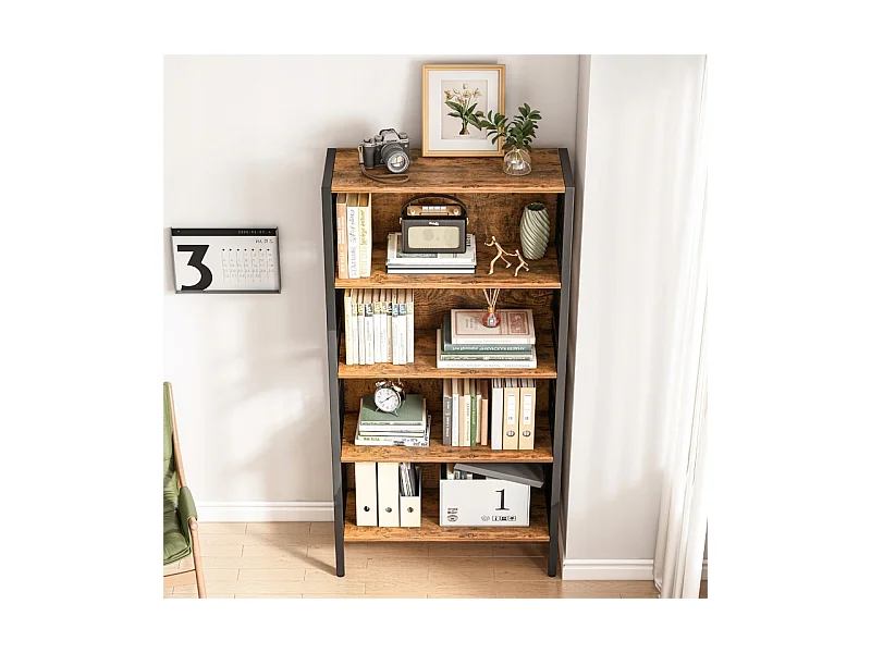 ÉTAGÈRE INDUSTRIELLE SUR PIED EN BOIS ÉTAGÈRE À LIVRES RUSTIQUE RÉTRO LOFT