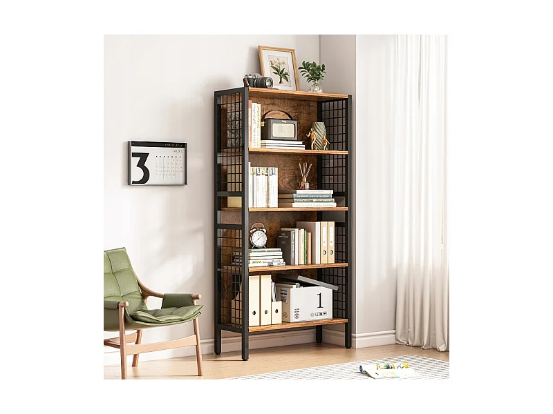 Regał industrialny stojący drewniany półka na książki rustykalny retro loft