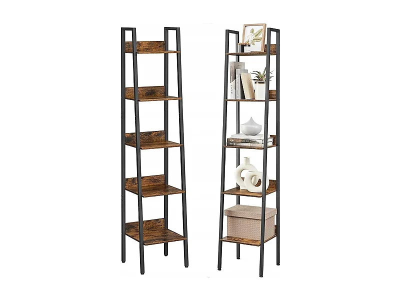 Industrialny regał stojący czarny 5 półek drabinka na książki loft modern