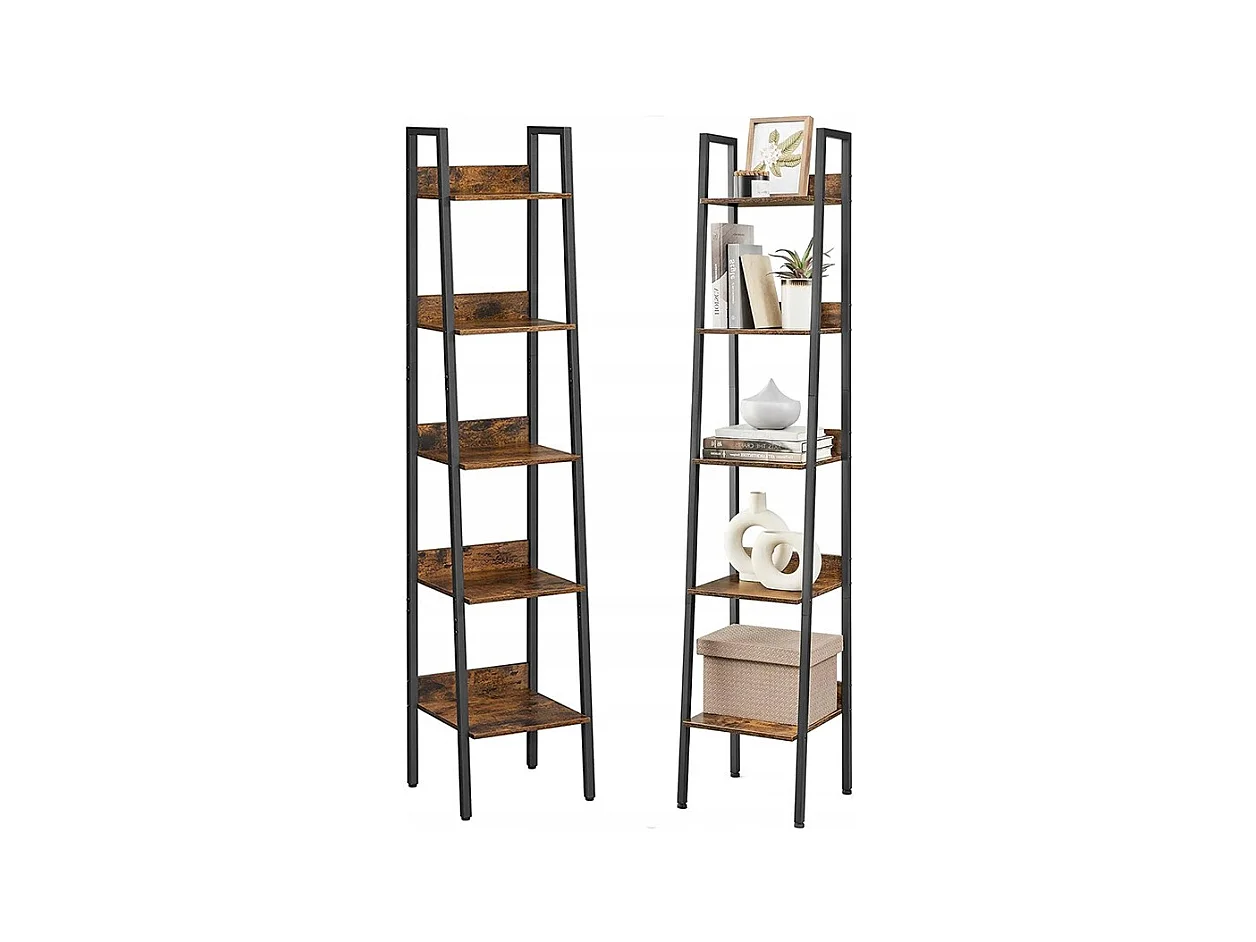 ÉTAGÈRE INDUSTRIELLE NOIRE 5 ÉTAGÈRES ÉCHELLE À LIVRES LOFT MODERN