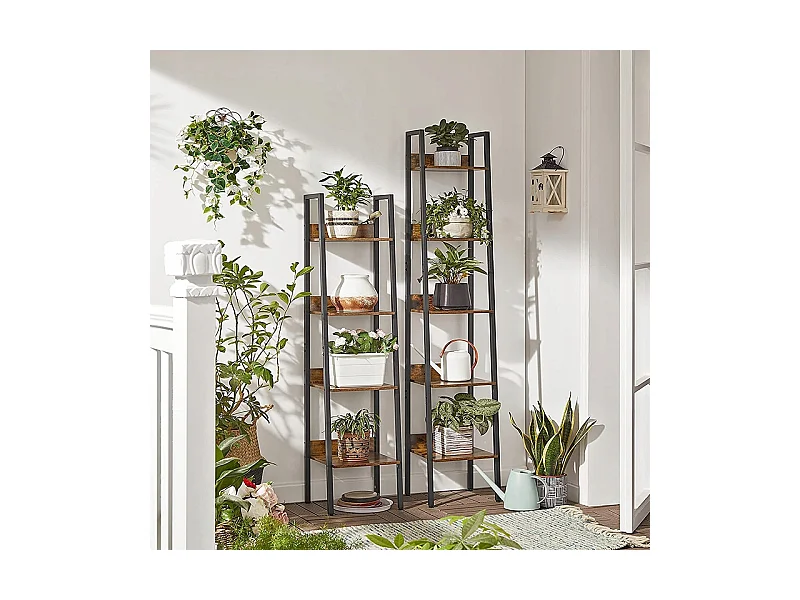 ÉTAGÈRE INDUSTRIELLE NOIRE 5 ÉTAGÈRES ÉCHELLE À LIVRES LOFT MODERN