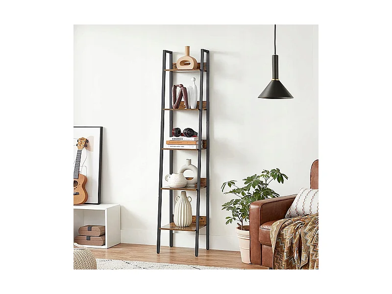 ÉTAGÈRE INDUSTRIELLE NOIRE 5 ÉTAGÈRES ÉCHELLE À LIVRES LOFT MODERN