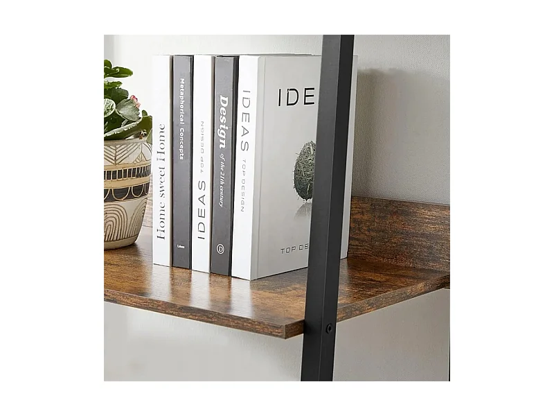 ÉTAGÈRE INDUSTRIELLE NOIRE 5 ÉTAGÈRES ÉCHELLE À LIVRES LOFT MODERN