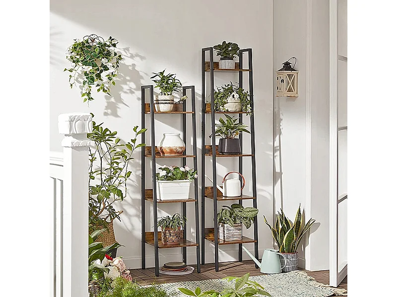 ÉTAGÈRE INDUSTRIELLE NOIRE 5 ÉTAGÈRES ÉCHELLE À LIVRES LOFT MODERN